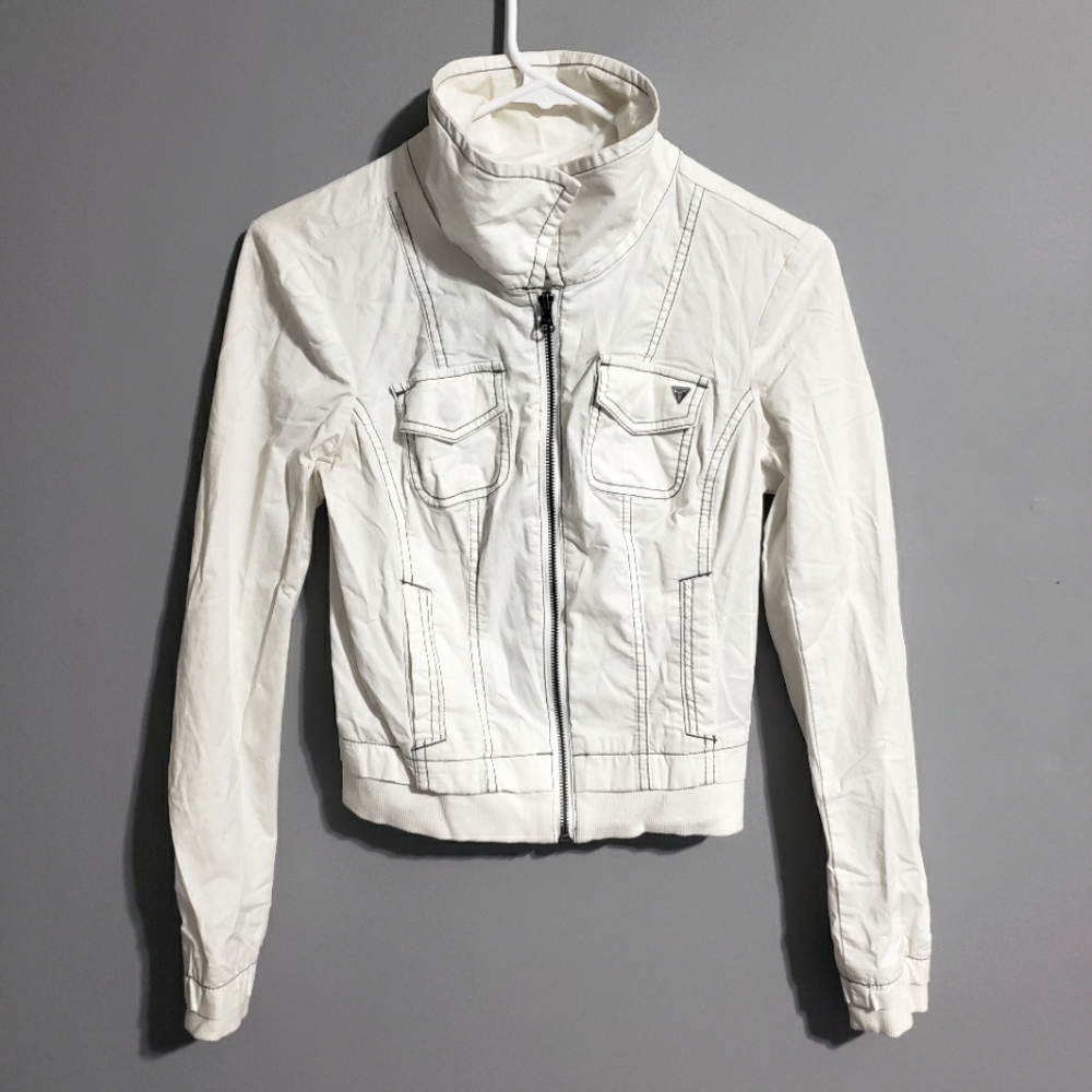 Guess jeans pop collar white jacket size XS